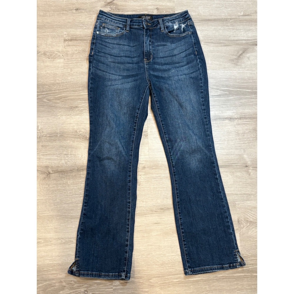 Judy Blue Slim Bootcut Jeans Dark Wash Distressed 11/30 JB88290-S Slit Hem